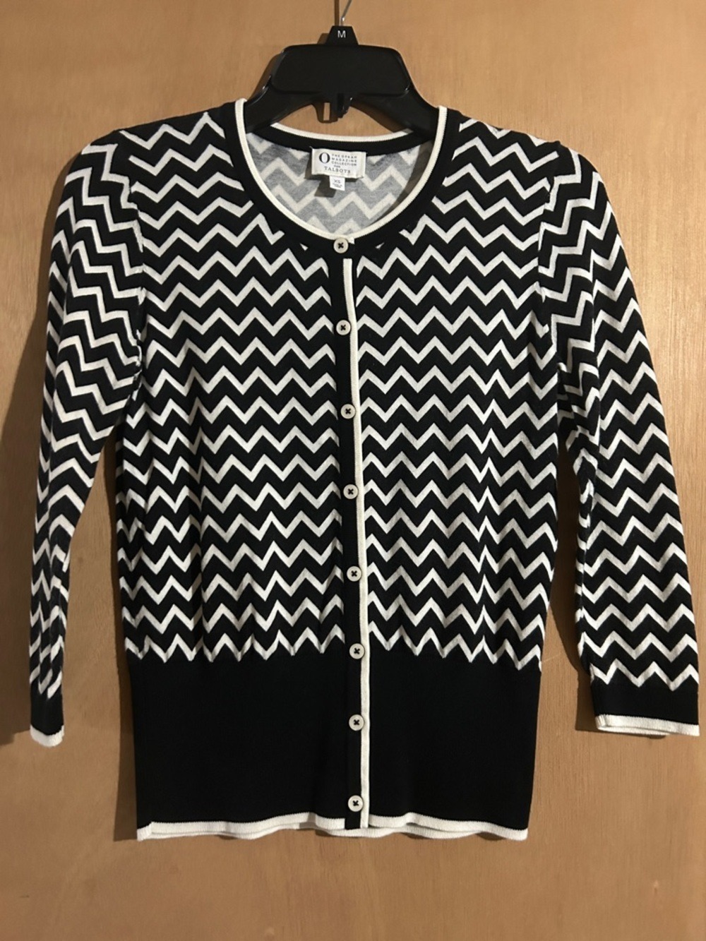 Talbots Black & White Chevron Button-Front Women's Sweater